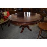 A large modern Chinese Mother of Pearl Inlaid hardwood circular pedestal dining table. 82CM. X.