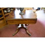 A William IV Mahogany pedestal Pembroke table, with reeded edge detail of a single drawer raised