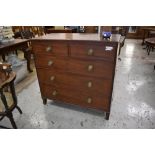 A 19th century mahogany chest of 2 / 3 cockbeaded drawers, each with moulded brass knob handles,