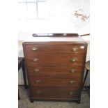 A 1940s mahogany chest of five long drawers 122CM. X. 90CM.