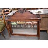 A Victorian mahogany sideboard mirror back, with scrolled cresting and turned uprights, 99CM. X.