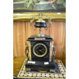 A Victorian black slate, ormolu and marble mantel clock, 52CM.