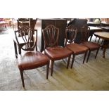 A set of four 19th century design mahogany dining chairs, with moulded shield backs, bow fronted