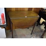 1920s mahogany Pembroke type table, having demilune flaps, turned supports and bun feet. 72cm.