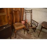 A Victorian American style rocking chair, having damage to panel and seat, sold together with a