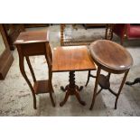 An Edwardian inlaid mahogany oval occasional table, a Victorian mahogany barley twist stem table and