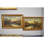 J Bryant ( 19th/20th century) two gouache river scenes, signed lower right and left, within gilt