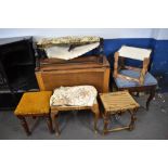 An early 20th century oak drop leaf table, with bulbous turned supports, sold together with a