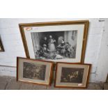 A Victorian monochrome print, gilt framed and sold together with two horse related prints.
