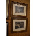 A pair of Victorian engravings, depicting interior family scenes, mounted, framed and glazed.