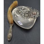 A WMF Art Nouveau/Jugendstil crumb brush and tray, moulded in high relief with Helenium blossoms,