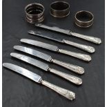 A group of six silver mounted tea knives, marks for London 1935, maker Northern Goldsmiths Co,
