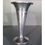 A silver vase of plain trumpet form having a weighted circular base, Birmingham 1922, makers mark