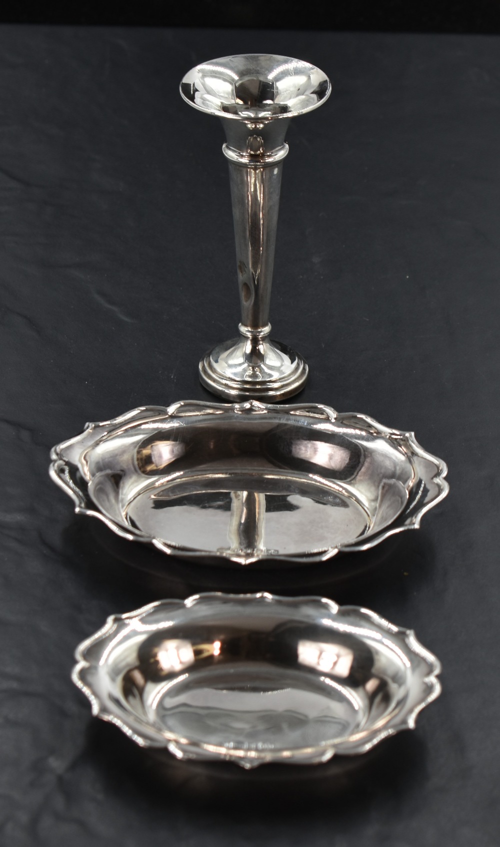 A 1960's silver pin dish, of oval form with Chippendale style edge moulding, marks for Birmingham