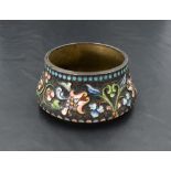 An early 20th century cloisonné enamelled Russian white metal bowl, of spreading cylindrical form