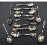 A selection of silver and white metal souvenir spoons, various, three without English hallmarks (12)