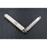 A Victorian silver bladed and Mother-of-Pearl mounted fruit knife, of traditional design with