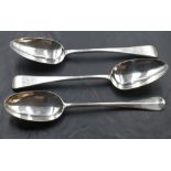 A pair of Old English pattern serving spoons, each with pip reverse and engraved initials, marks for