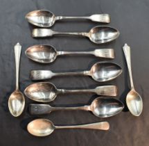 A set of six Georgian silver egg spoons of fiddle back form bearing monogram to terminals, London
