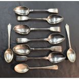 A set of six Georgian silver egg spoons of fiddle back form bearing monogram to terminals, London