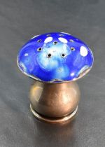 A continental, most likely Danish enamelled white metal mushroom form pepperette, the domed cover