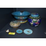 A selection of vintage cloisonné items, to include footed bowl, ginger jar, trinket box and