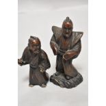 Two antique Japanese Okimono box wood figures