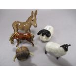 A collection of animal studies including Beswick ram and donkey.