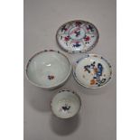 Four pieces of antique Oriental porcelain including tea bowl and saucer, small saucer and an Imari