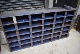 A large metal parts shelf, industrial