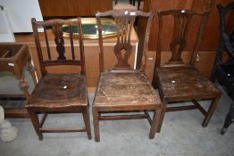 Three assorted period chairs, all having solid seats