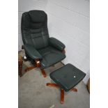A modern green leather easy chair and footstool, similar to stressless