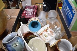 A selection of ceramics and glass wares including a pair of frosted glass vase