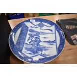 A 20th century Chinese porcelain plate with transfer printed design of traditional landscape