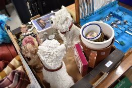 A selection of glass and ceramics and two Leonardo Highland terrier figures