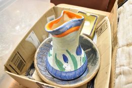 A selection of ceramics including a Myotts water jug