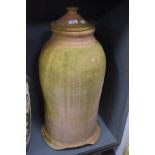 An early 20th century terracotta rhubarb forcer or cloche with lid, having damage to base