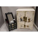 Two Japanese styled lacquer work cases including jewellery case and small cupboard with drawers