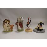 Two modern Mintons Wallace and Gromit figures and two Beatrix potter figures on brown stamps