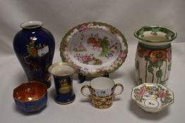 A good selection of cabinet ceramics including Royal Crown Derby cup and decorated bowl, Royal
