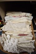 A collection of vintage and antique net curtains, crochet work and other similar items.