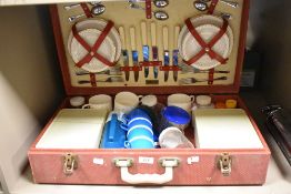 A large mid century Brexton picnic hamper,AF, some later additions from other sets amongst the lot.