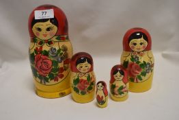 A set of mid century Russian Matryoshka Babushka nestling dolls set of five