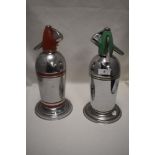Two Art Deco era Sparklets cocktail soda syphons in red and green