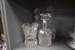 Three modern clear cut crystal glass decanters including Stuart and a similar Bohemian vase