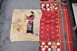 A 1960s Tibetan tapestry cushion cover and a throw.