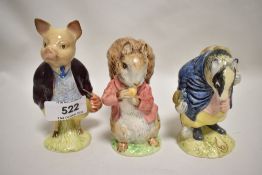 Three Beswick Beatrix Potter figures, Tommy Brock, handle out variable eye patch BP2 (restored