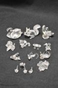 A selection of modern Swarovski silver crystal glass garden creature studies including Snails, Mice,