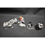 A selection of modern Swarovski silver crystal glass animal studies including Anteater, Chimp,