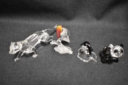A selection of modern Swarovski silver crystal glass animal studies including Anteater, Chimp,